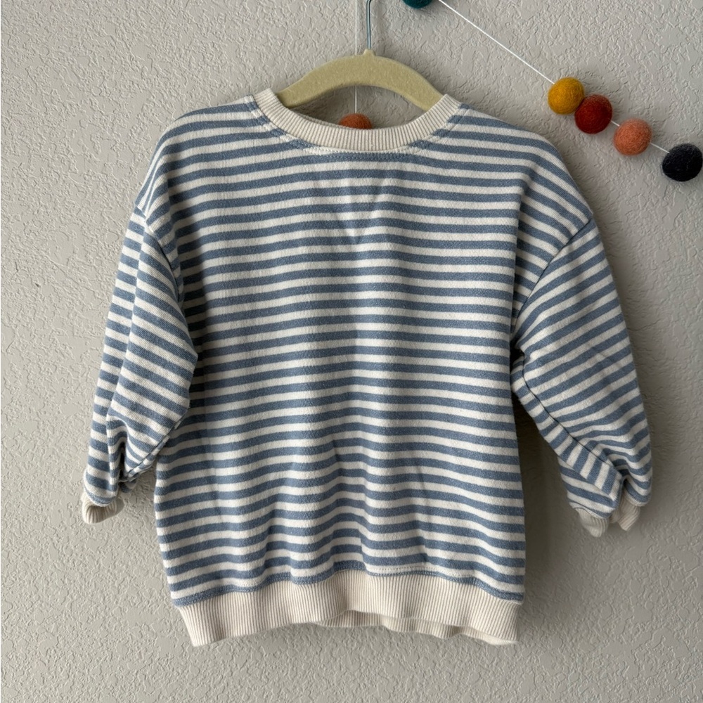 Zara blue striped crew neck pullover sweat shirt